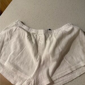 Women's Pointelle White Button-Front Shorts